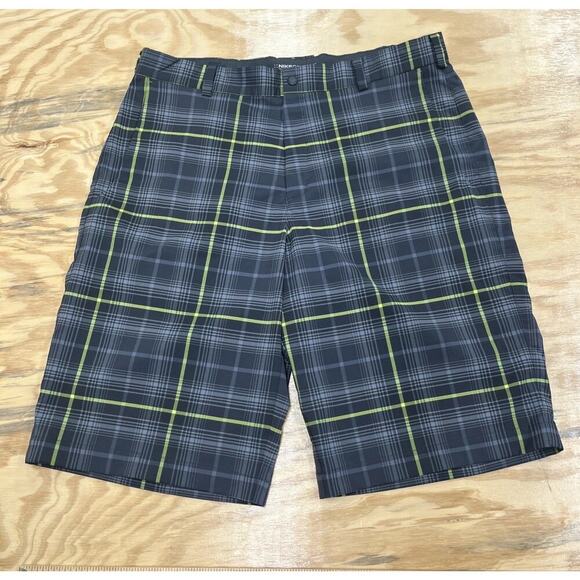 Nike Golf Shorts Mens 34 Dri-Fit Tour Performance Chino Flat Front Gray Plaid - Picture 1 of 15